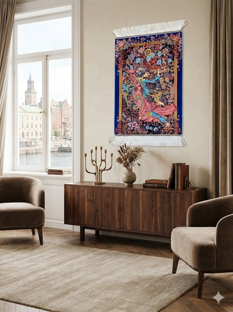 Luxury Persian Bamboo Silk Rug Wall Art Rug 50x70 cm – Robot-Woven & Hand-Knotted Edges