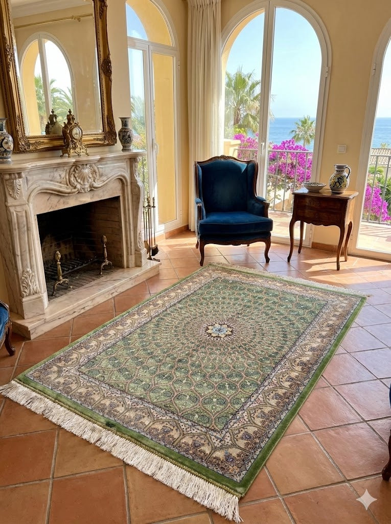 Luxury Persian Bamboo Silk Rug 80x120 cm – Robot-Woven & Hand-Knotted Edges