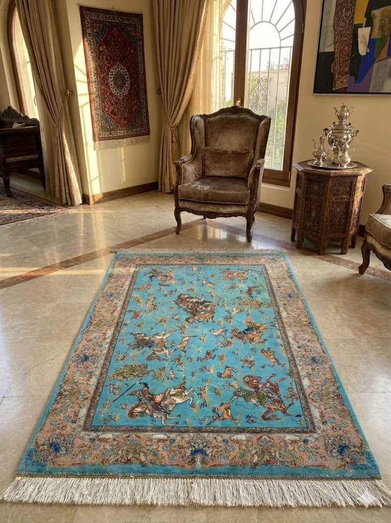 Luxury Persian Bamboo Silk Rug 80x120 cm – Robot-Woven & Hand-Knotted Edges