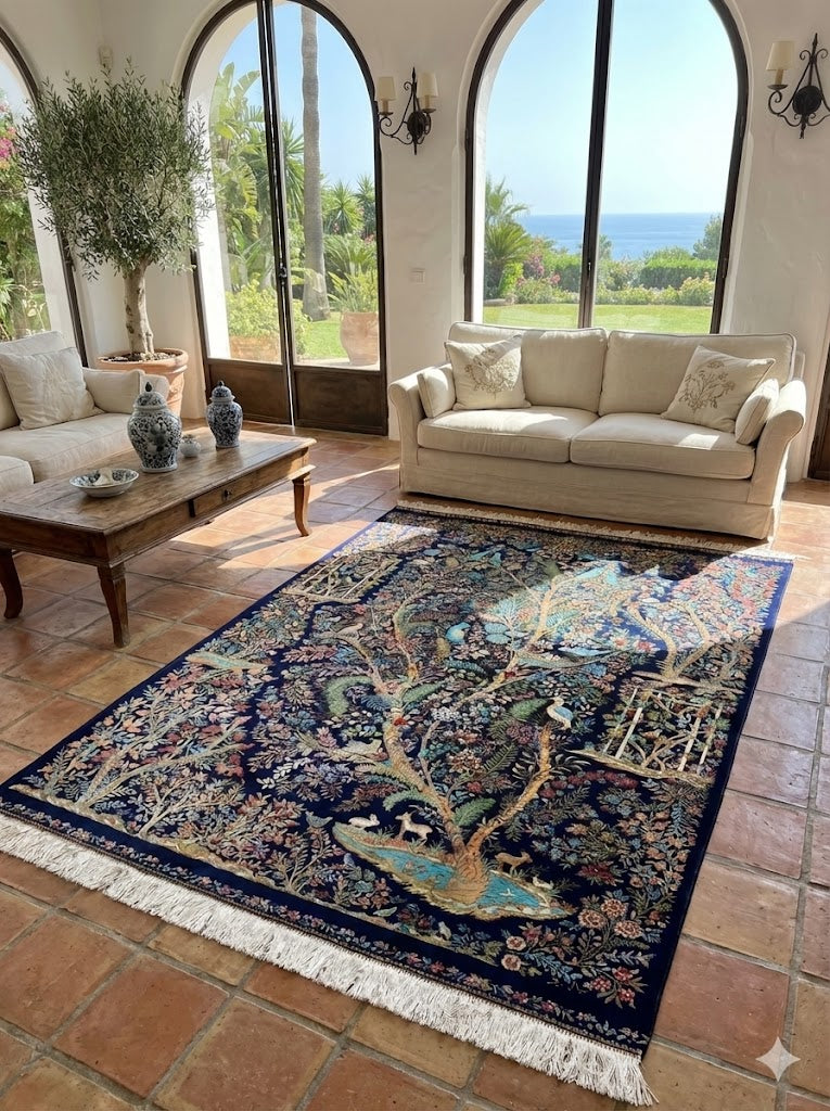 Luxury Persian Bamboo Silk Rug 120x180 cm – Robot-Woven & Hand-Knotted Edges