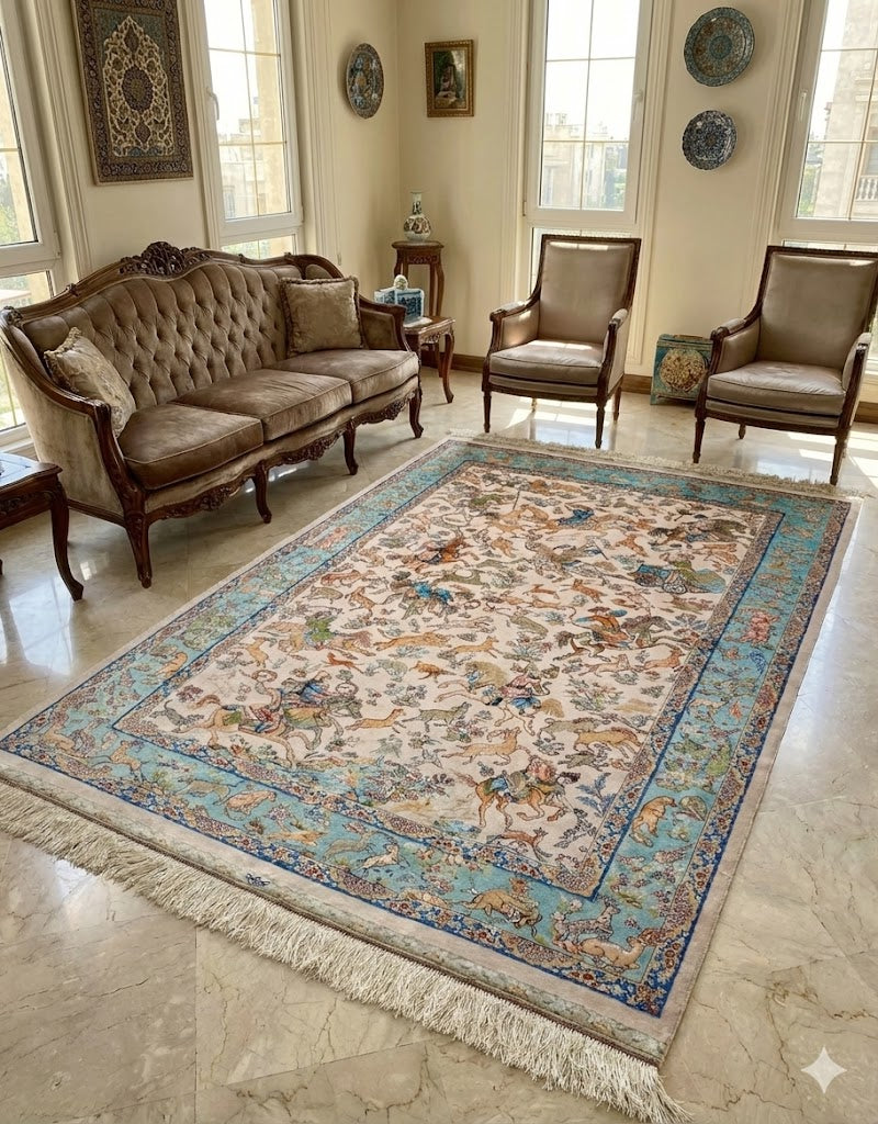 Luxury Persian Bamboo Silk Rug 120x180 cm – Robot-Woven & Hand-Knotted Edges