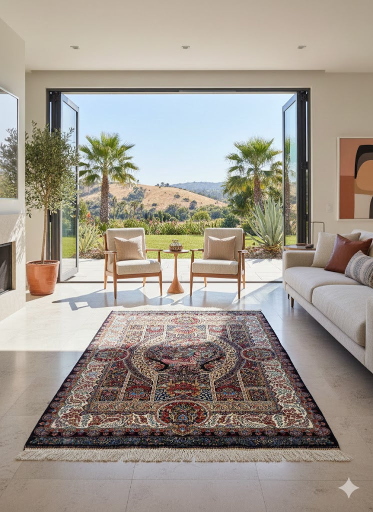 Luxury Persian Bamboo Silk Rug 120x180 cm – Robot-Woven & Hand-Knotted Edges