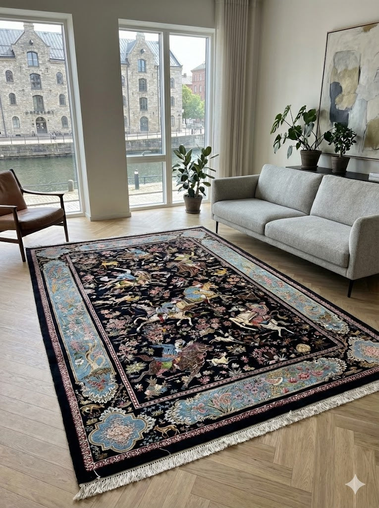 Luxury Persian Bamboo Silk Rug 150x225 cm – Robot-Woven & Hand-Knotted Edges