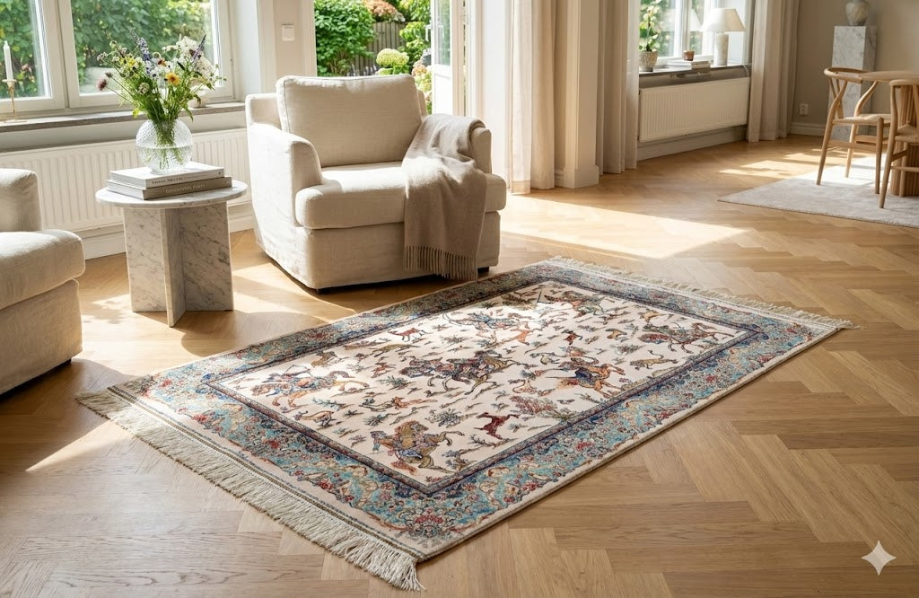 Luxury Persian Bamboo Silk Rug 80x120 cm – Robot-Woven & Hand-Knotted Edges