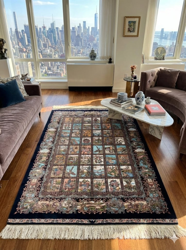 Luxury Persian Bamboo Silk Rug 100x150 cm – Robot-Woven & Hand-Knotted Edges