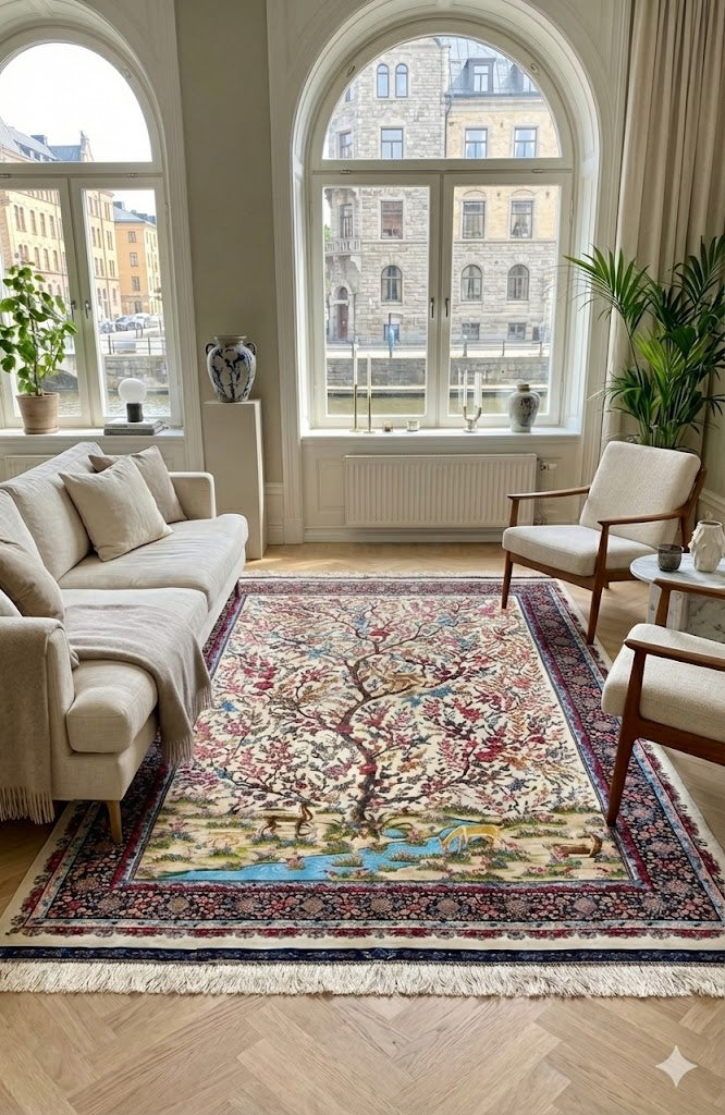 Luxury Persian Bamboo Silk Rug 120x180 cm – Robot-Woven & Hand-Knotted Edges