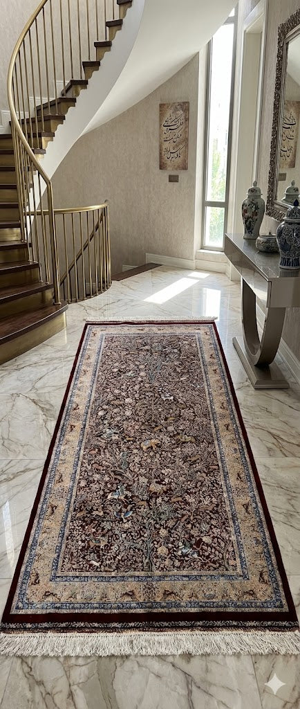 Luxury Persian Bamboo Silk Rug 100x200 cm – Robot-Woven & Hand-Knotted Edges