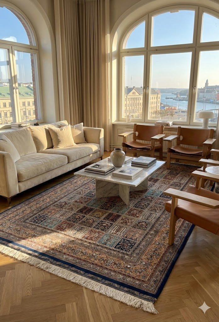 Luxury Persian Bamboo Silk Rug 150x230 cm – Robot-Woven & Hand-Knotted Edges