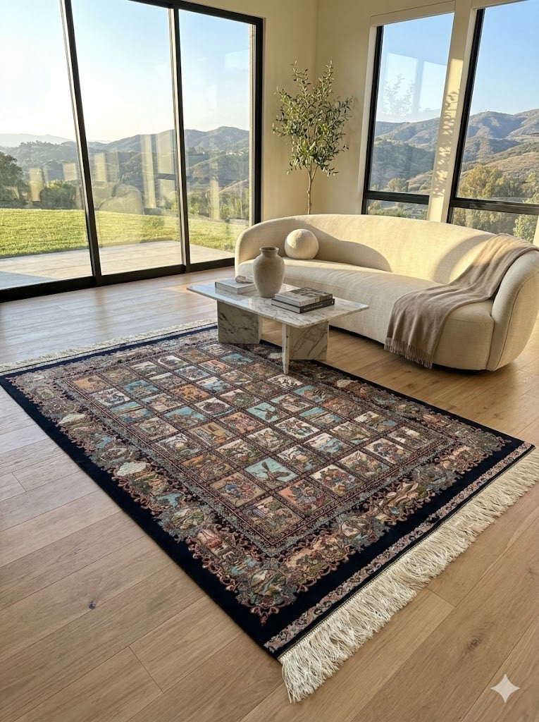 Luxury Persian Bamboo Silk Rug 100x150 cm – Robot-Woven & Hand-Knotted Edges