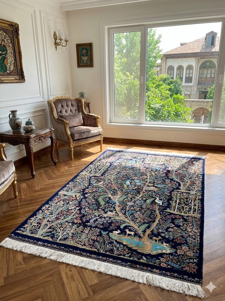 Luxury Persian Bamboo Silk Rug 120x180 cm – Robot-Woven & Hand-Knotted Edges