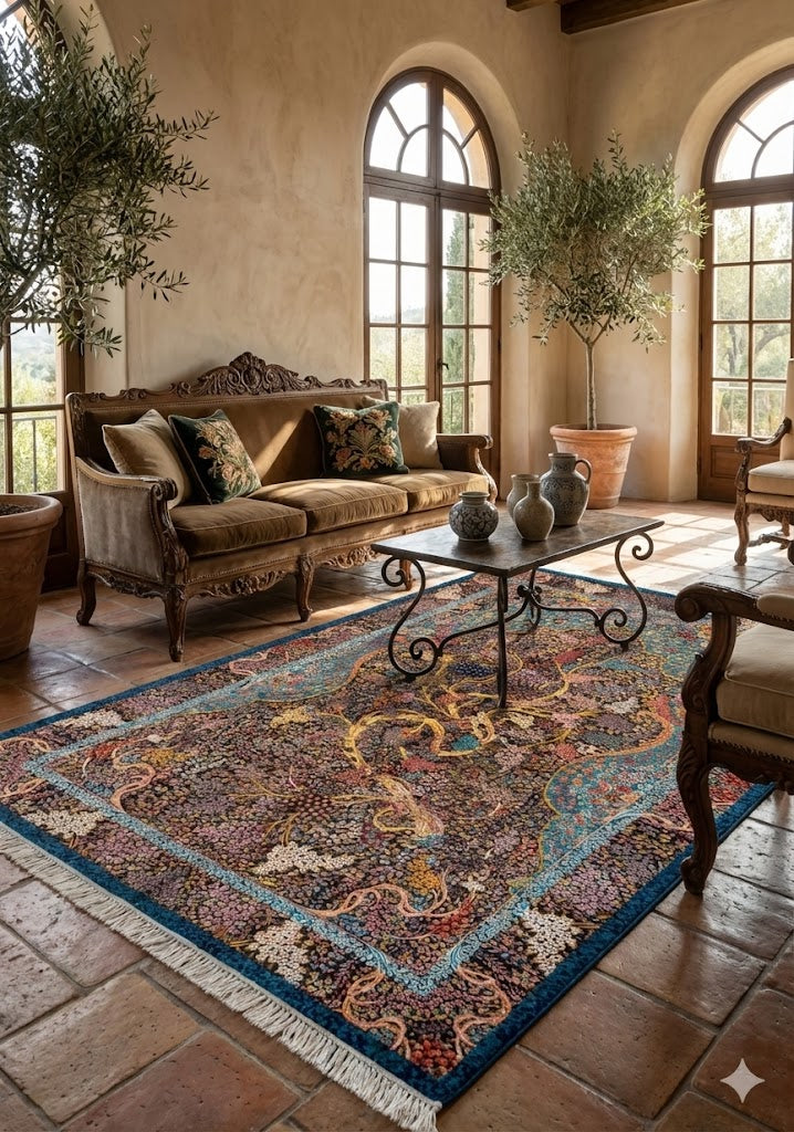 Luxury Persian Bamboo Silk Rug 100x150 cm – Robot-Woven & Hand-Knotted Edges