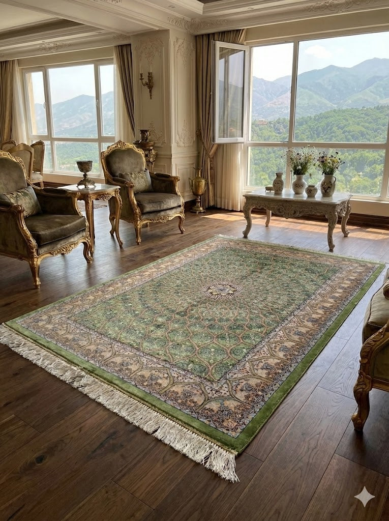 Luxury Persian Bamboo Silk Rug 80x120 cm – Robot-Woven & Hand-Knotted Edges