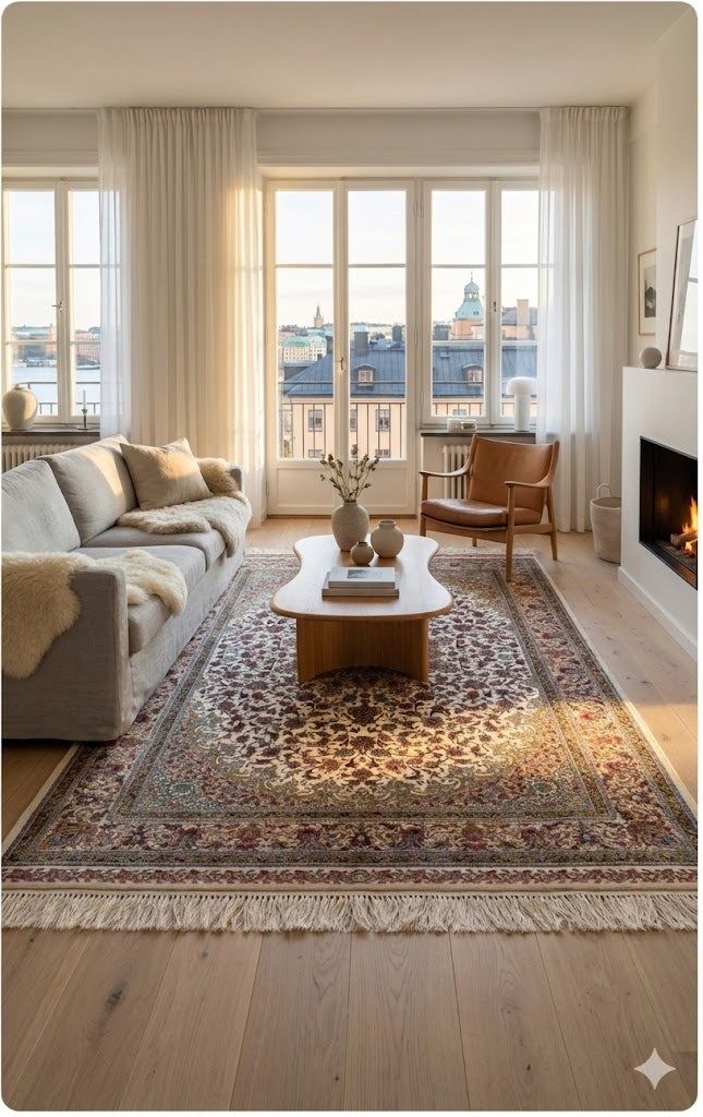 Luxury Persian Bamboo Silk Rug 150x225 cm – Robot-Woven & Hand-Knotted Edges