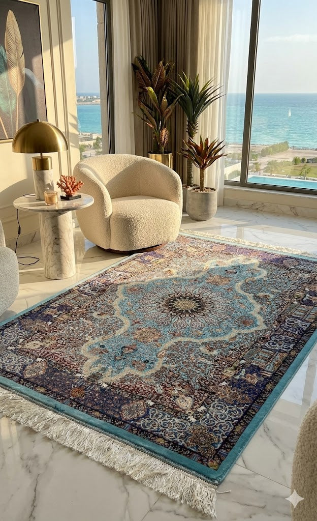 Luxury Persian Bamboo Silk Rug 80x120 cm – Robot-Woven & Hand-Knotted Edges
