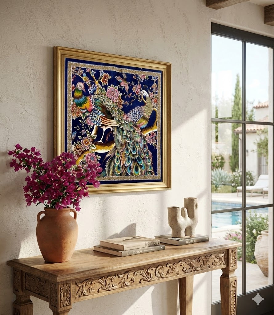 Luxury Persian Bamboo Silk Rug Wall Art Rug 50x50 cm – Robot-Woven & Hand-Knotted Edges