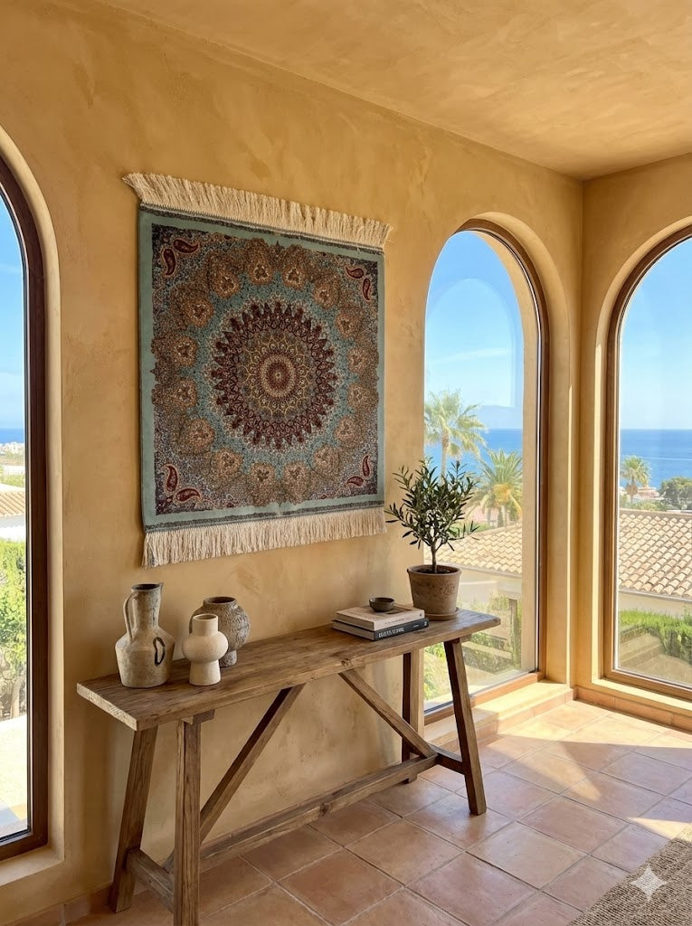 Luxury Persian Bamboo Silk Rug Wall Art Rug 70x70 cm – Robot-Woven & Hand-Knotted Edges