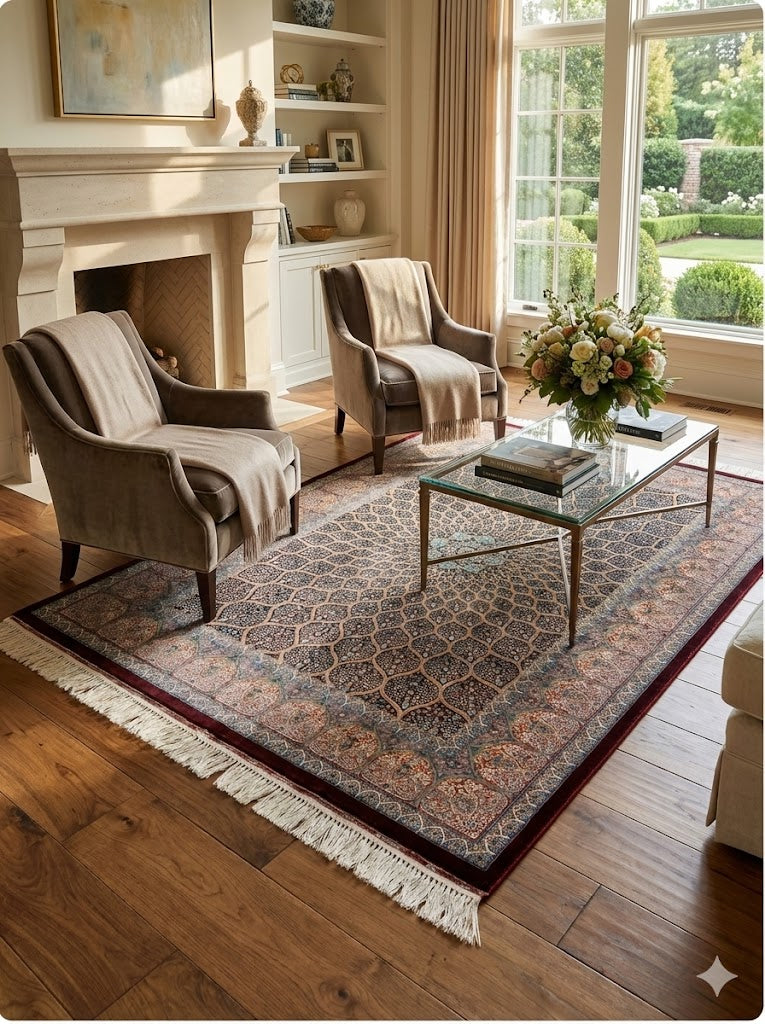 Luxury Persian Bamboo Silk Rug 120x180 cm – Robot-Woven & Hand-Knotted Edges