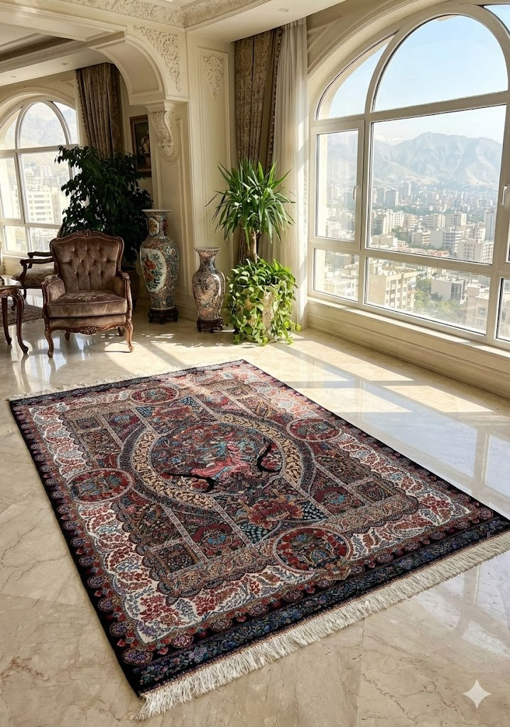 Luxury Persian Bamboo Silk Rug 120x180 cm – Robot-Woven & Hand-Knotted Edges