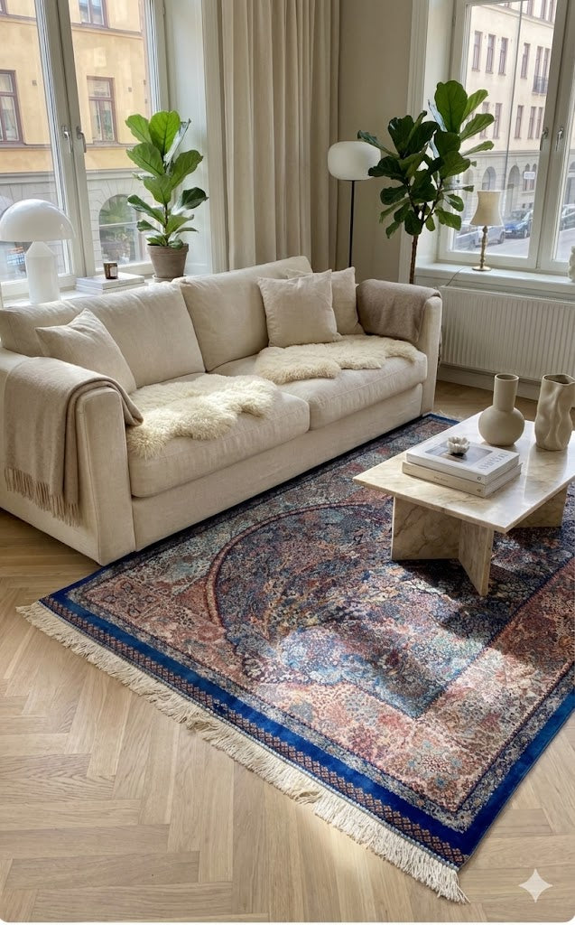 Luxury Persian Bamboo Silk Rug 100x150 cm – Robot-Woven & Hand-Knotted Edges