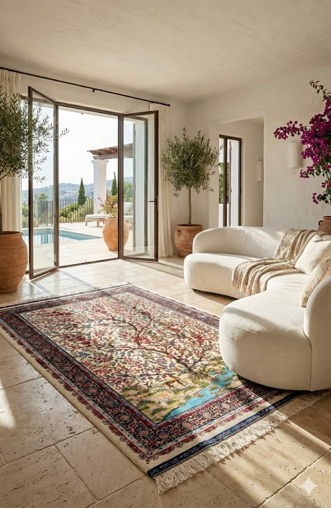 Luxury Persian Bamboo Silk Rug 120x180 cm – Robot-Woven & Hand-Knotted Edges