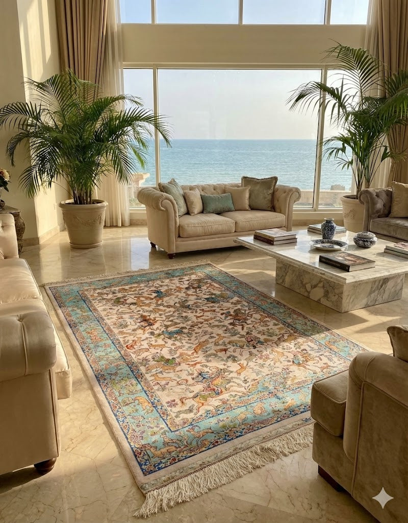 Luxury Persian Bamboo Silk Rug 120x180 cm – Robot-Woven & Hand-Knotted Edges