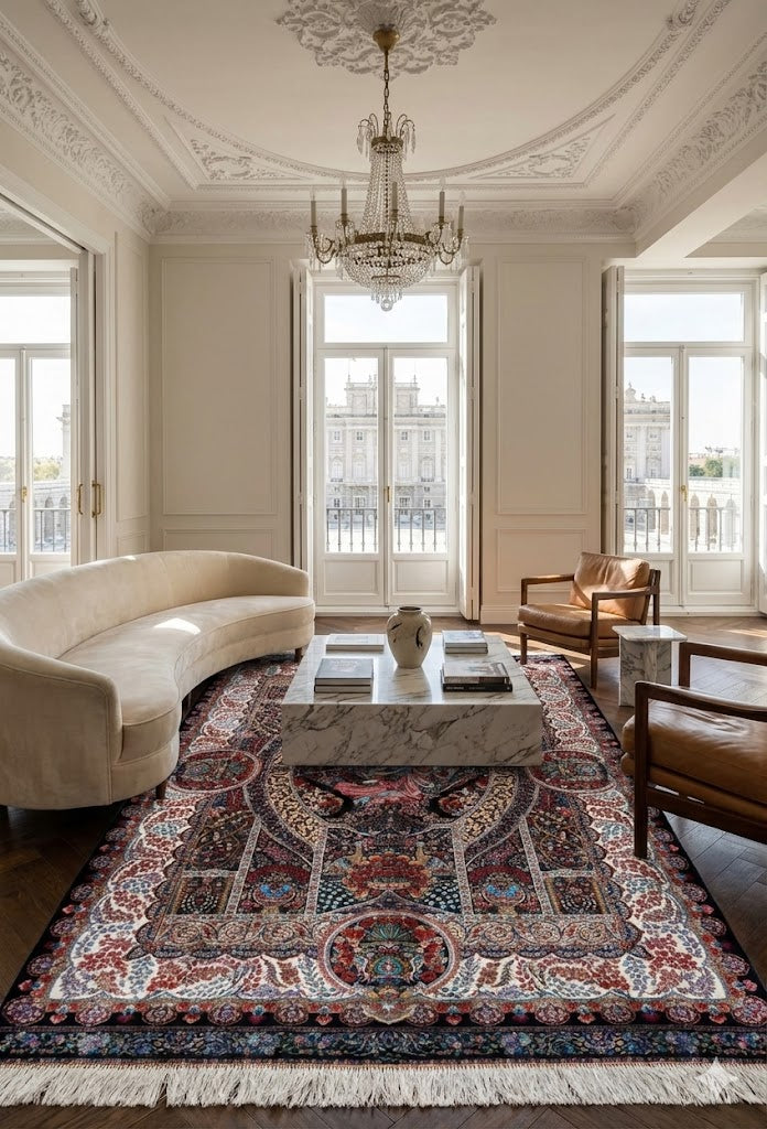 Luxury Persian Bamboo Silk Rug 200x300 cm – Robot-Woven & Hand-Knotted Edges