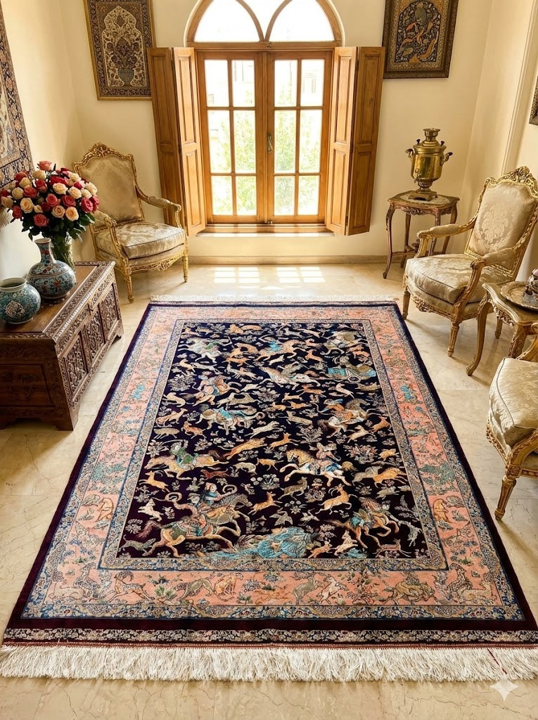 Luxury Persian Bamboo Silk Rug 120x180 cm – Robot-Woven & Hand-Knotted Edges