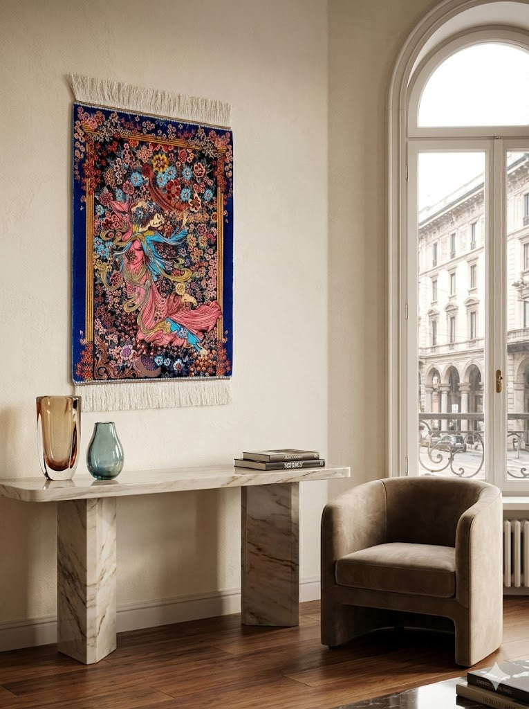 Luxury Persian Bamboo Silk Rug Wall Art Rug 50x70 cm – Robot-Woven & Hand-Knotted Edges