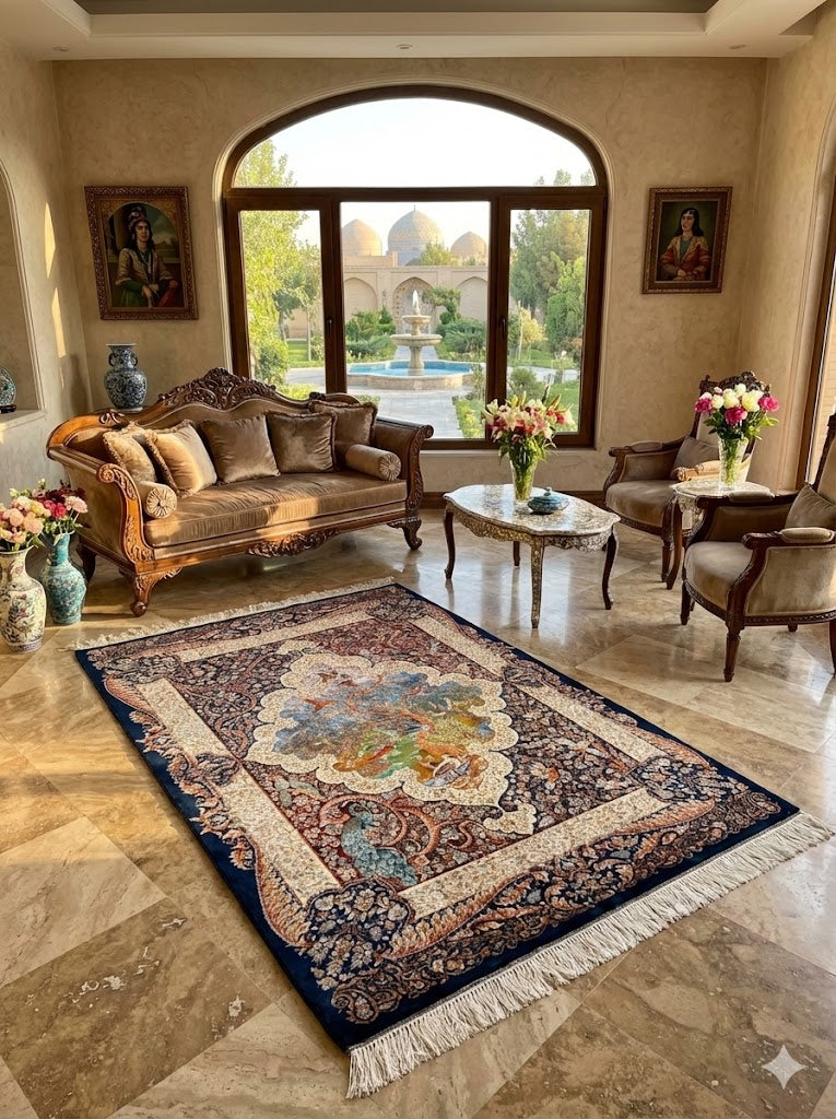Luxury Persian Bamboo Silk Rug 120x180 cm – Robot-Woven & Hand-Knotted Edges