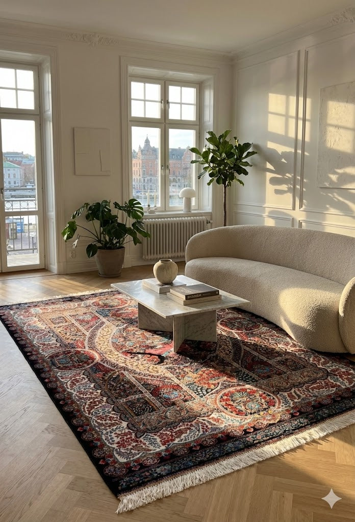 Luxury Persian Bamboo Silk Rug 150x225 cm – Robot-Woven & Hand-Knotted Edges