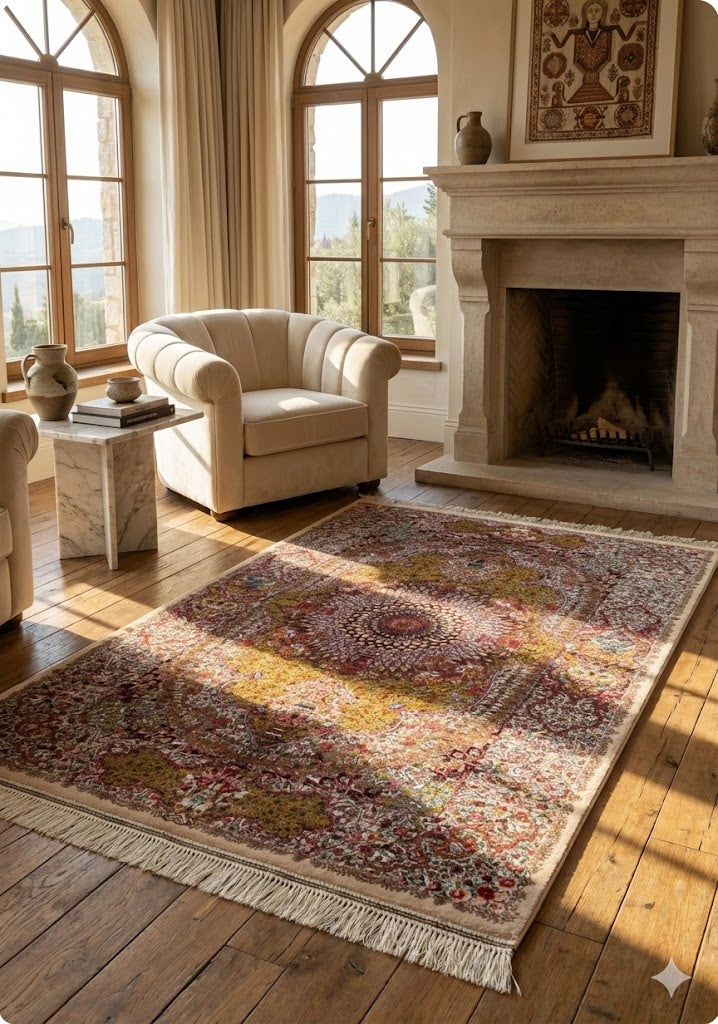 Luxury Persian Bamboo Silk Rug 80x120 cm – Robot-Woven & Hand-Knotted Edges