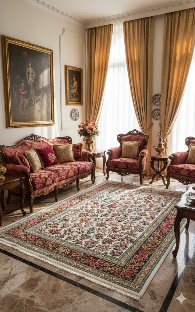 Luxury Persian Bamboo Silk Rug 150x225 cm – Robot-Woven & Hand-Knotted Edges