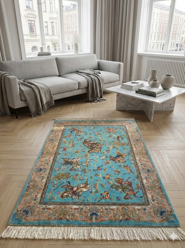 Luxury Persian Bamboo Silk Rug 80x120 cm – Robot-Woven & Hand-Knotted Edges