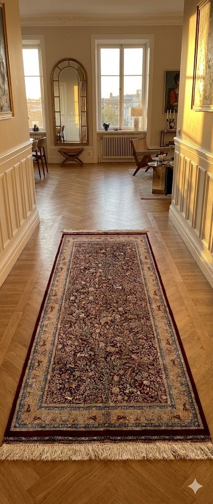 Luxury Persian Bamboo Silk Rug 100x200 cm – Robot-Woven & Hand-Knotted Edges