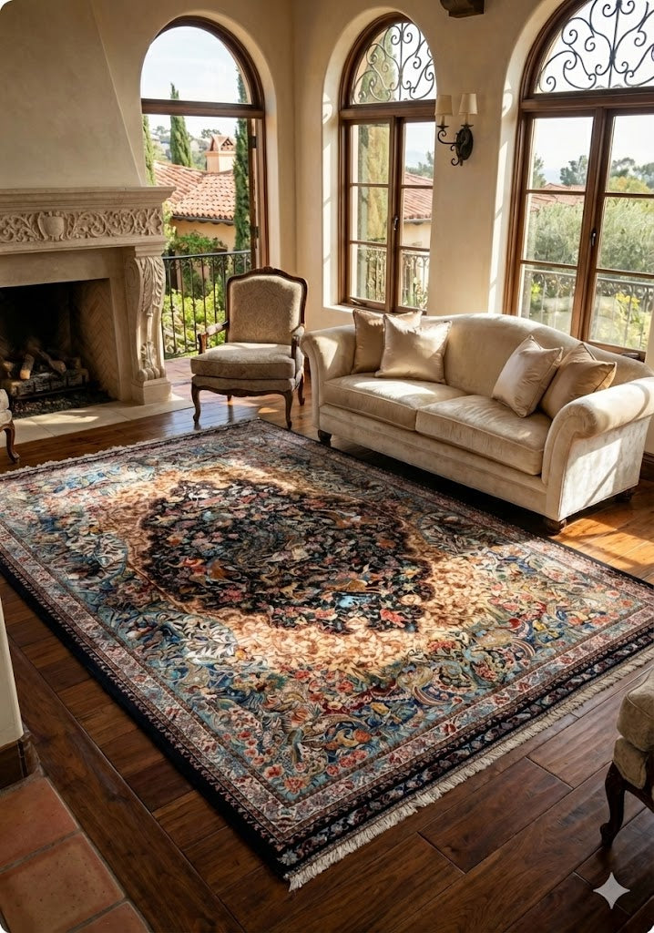 Luxury Persian Bamboo Silk Rug 150x225 cm – Robot-Woven & Hand-Knotted Edges