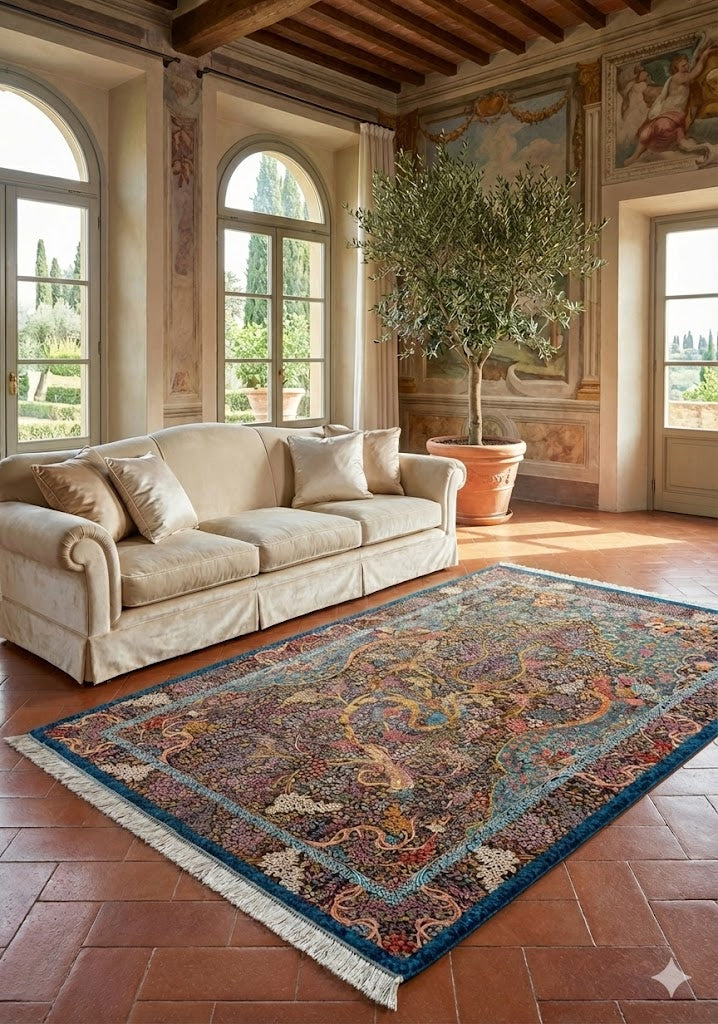 Luxury Persian Bamboo Silk Rug 100x150 cm – Robot-Woven & Hand-Knotted Edges