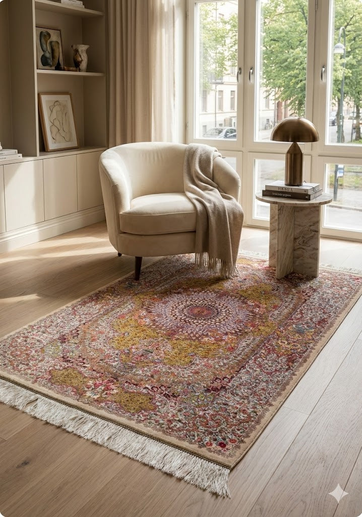 Luxury Persian Bamboo Silk Rug 80x120 cm – Robot-Woven & Hand-Knotted Edges