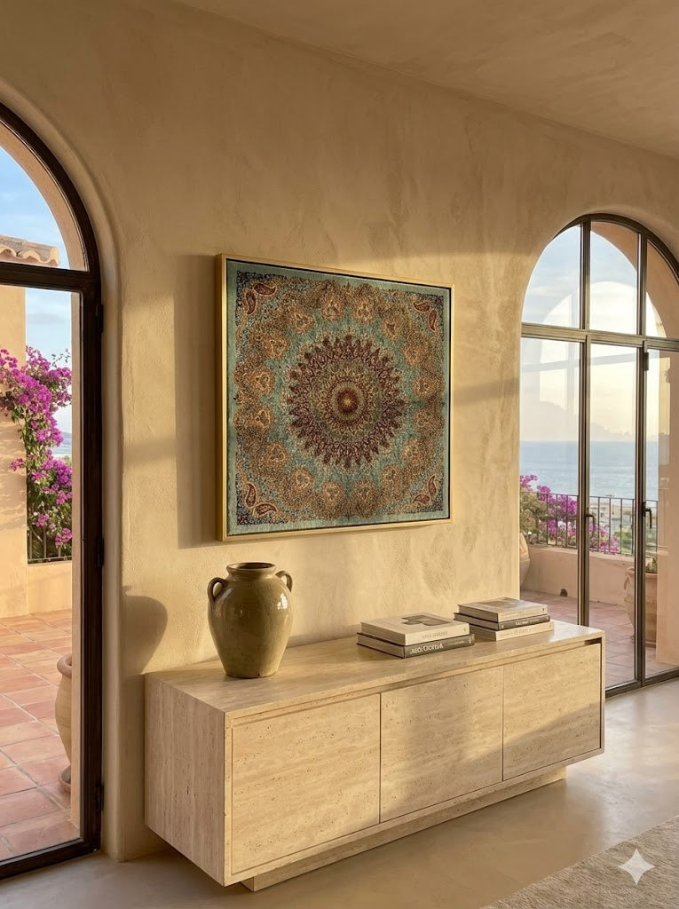 Luxury Persian Bamboo Silk Rug Wall Art Rug 70x70 cm – Robot-Woven & Hand-Knotted Edges