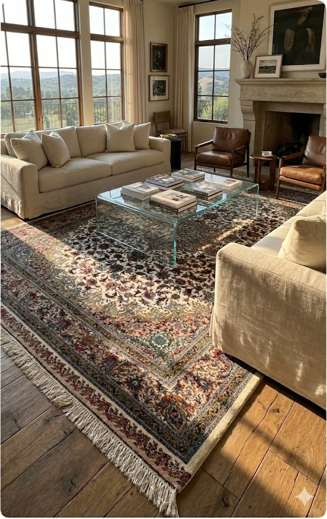 Luxury Persian Bamboo Silk Rug 150x225 cm – Robot-Woven & Hand-Knotted Edges