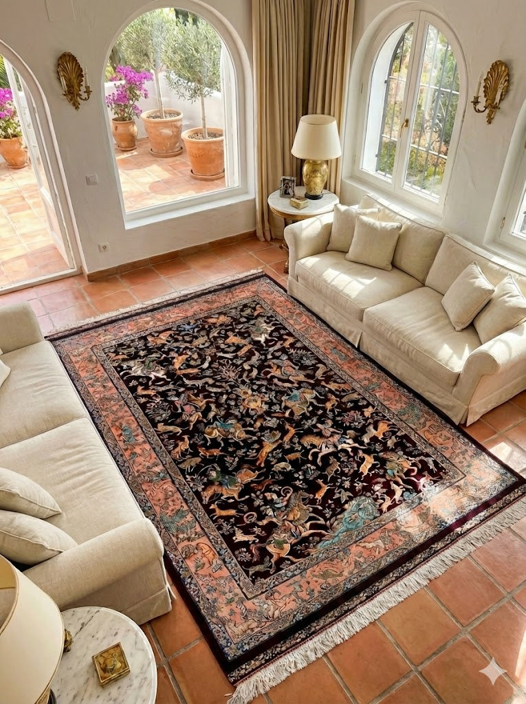 Luxury Persian Bamboo Silk Rug 120x180 cm – Robot-Woven & Hand-Knotted Edges