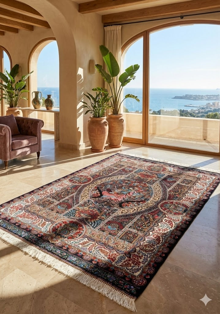Luxury Persian Bamboo Silk Rug 120x180 cm – Robot-Woven & Hand-Knotted Edges