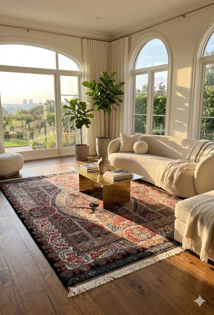 Luxury Persian Bamboo Silk Rug 150x225 cm – Robot-Woven & Hand-Knotted Edges