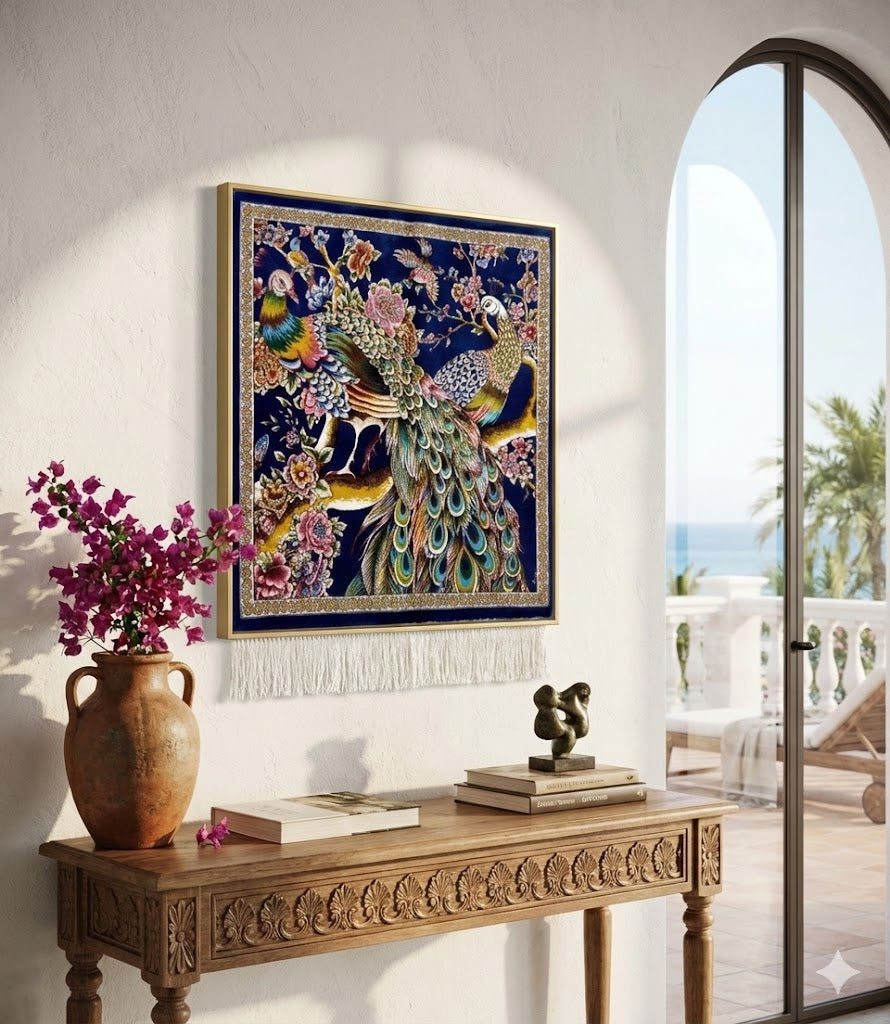 Luxury Persian Bamboo Silk Rug Wall Art Rug 50x50 cm – Robot-Woven & Hand-Knotted Edges