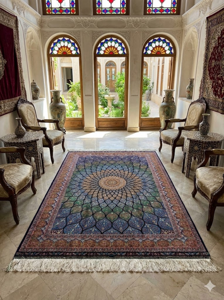 Luxury Persian Bamboo Silk Rug 120x180 cm – Robot-Woven & Hand-Knotted Edges