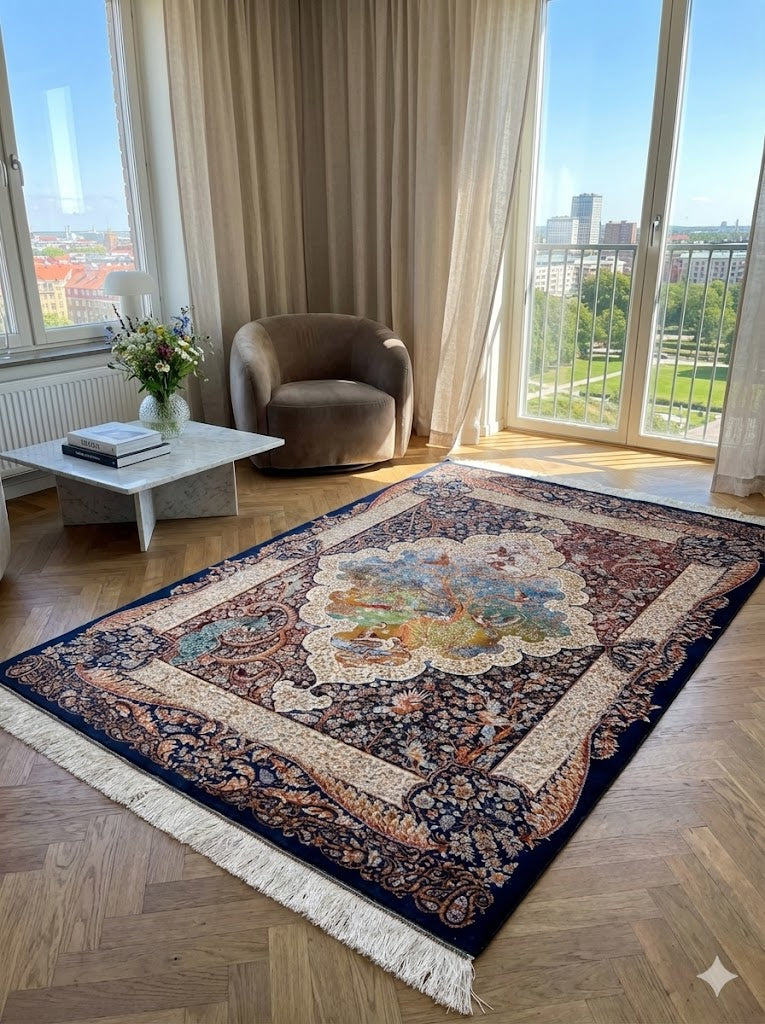 Luxury Persian Bamboo Silk Rug 120x180 cm – Robot-Woven & Hand-Knotted Edges