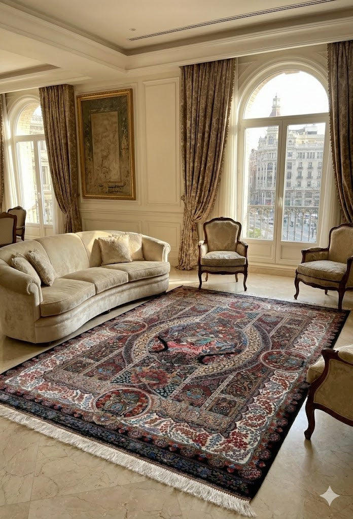 Luxury Persian Bamboo Silk Rug 200x300 cm – Robot-Woven & Hand-Knotted Edges