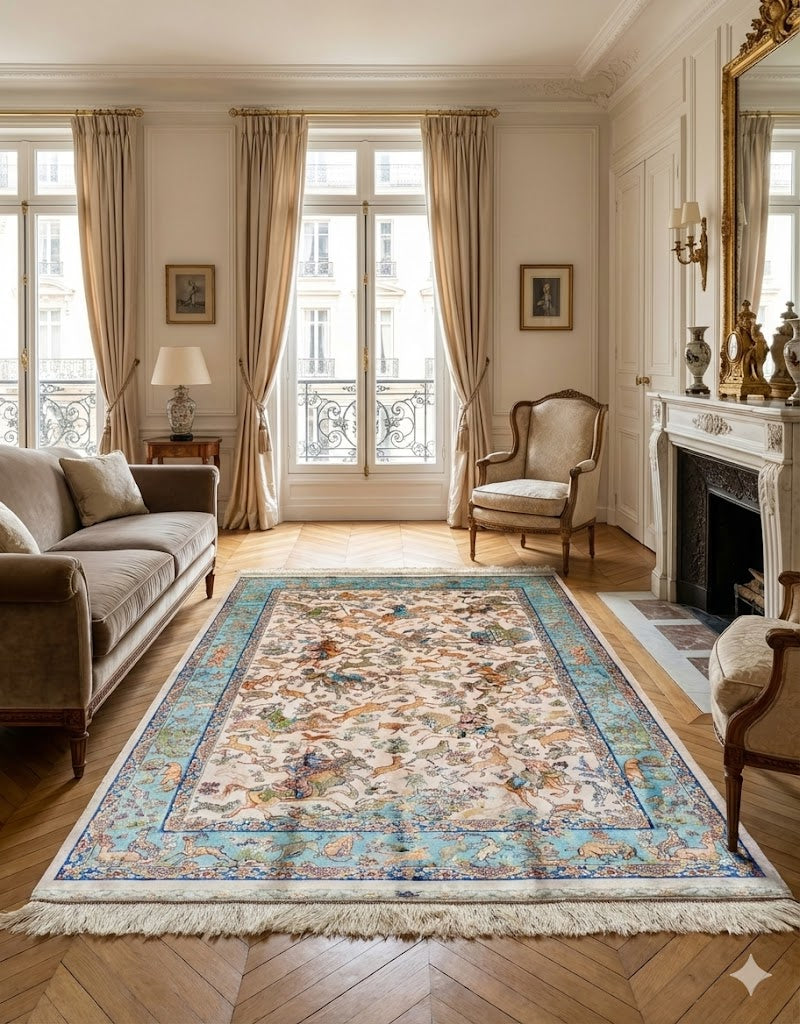 Luxury Persian Bamboo Silk Rug 120x180 cm – Robot-Woven & Hand-Knotted Edges