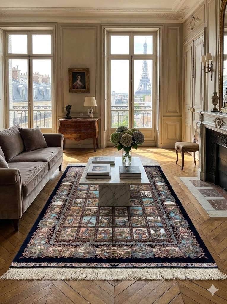 Luxury Persian Bamboo Silk Rug 100x150 cm – Robot-Woven & Hand-Knotted Edges