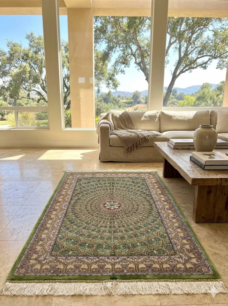 Luxury Persian Bamboo Silk Rug 80x120 cm – Robot-Woven & Hand-Knotted Edges