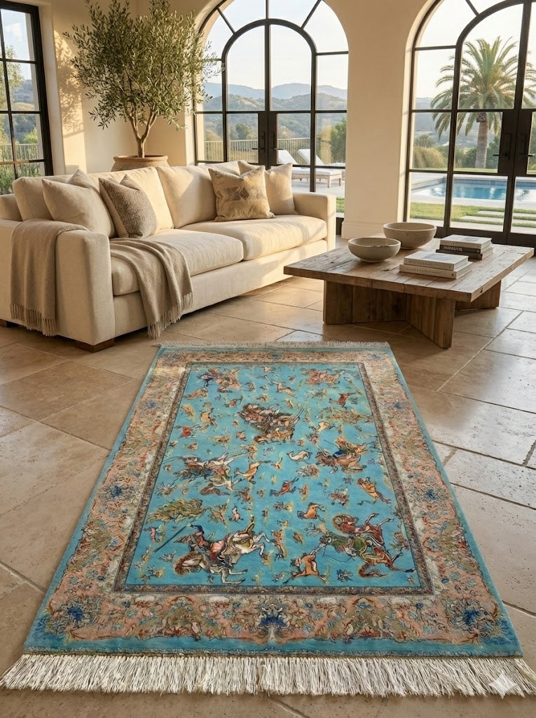 Luxury Persian Bamboo Silk Rug 80x120 cm – Robot-Woven & Hand-Knotted Edges